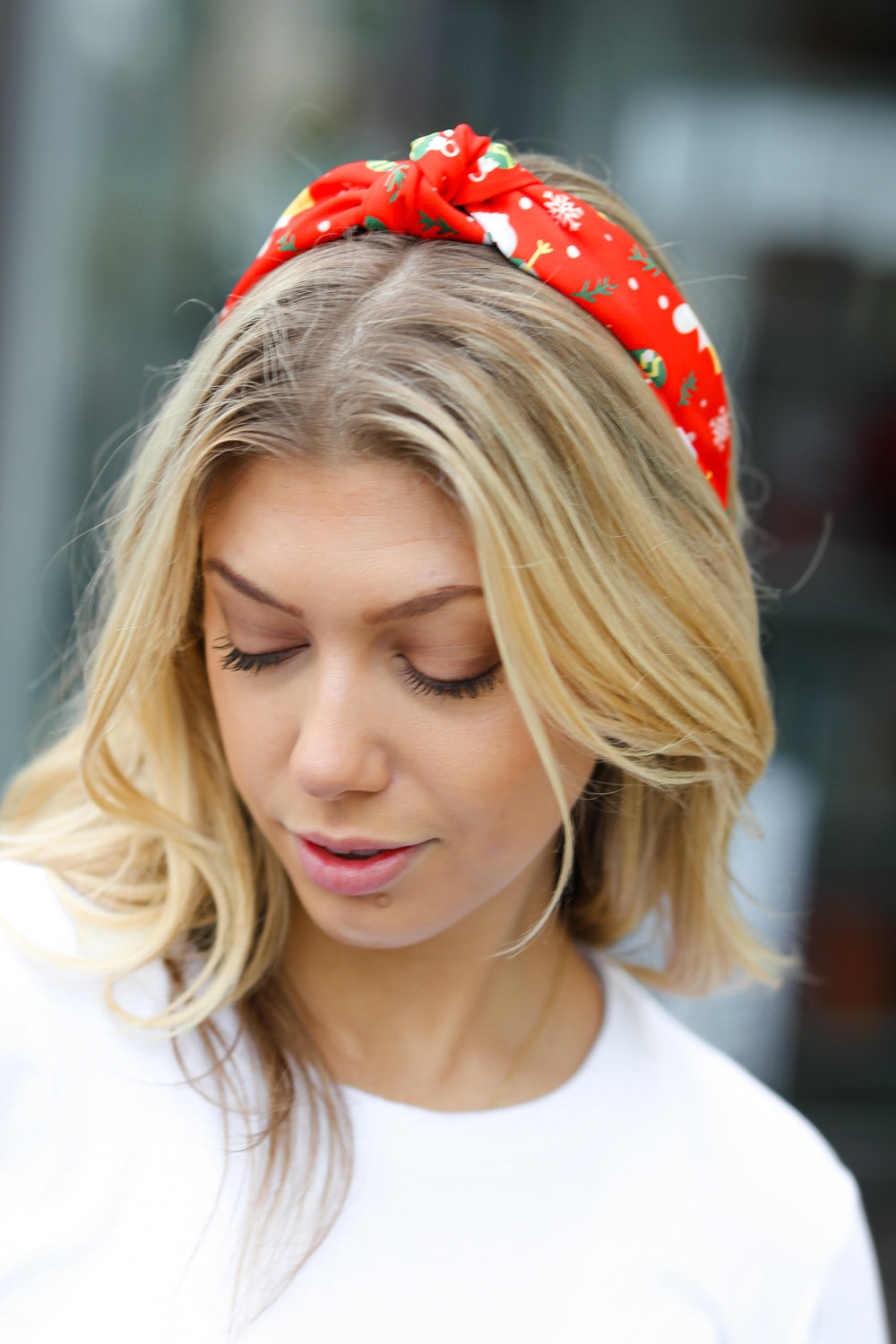 Red Christmas Print Top Knot Headband