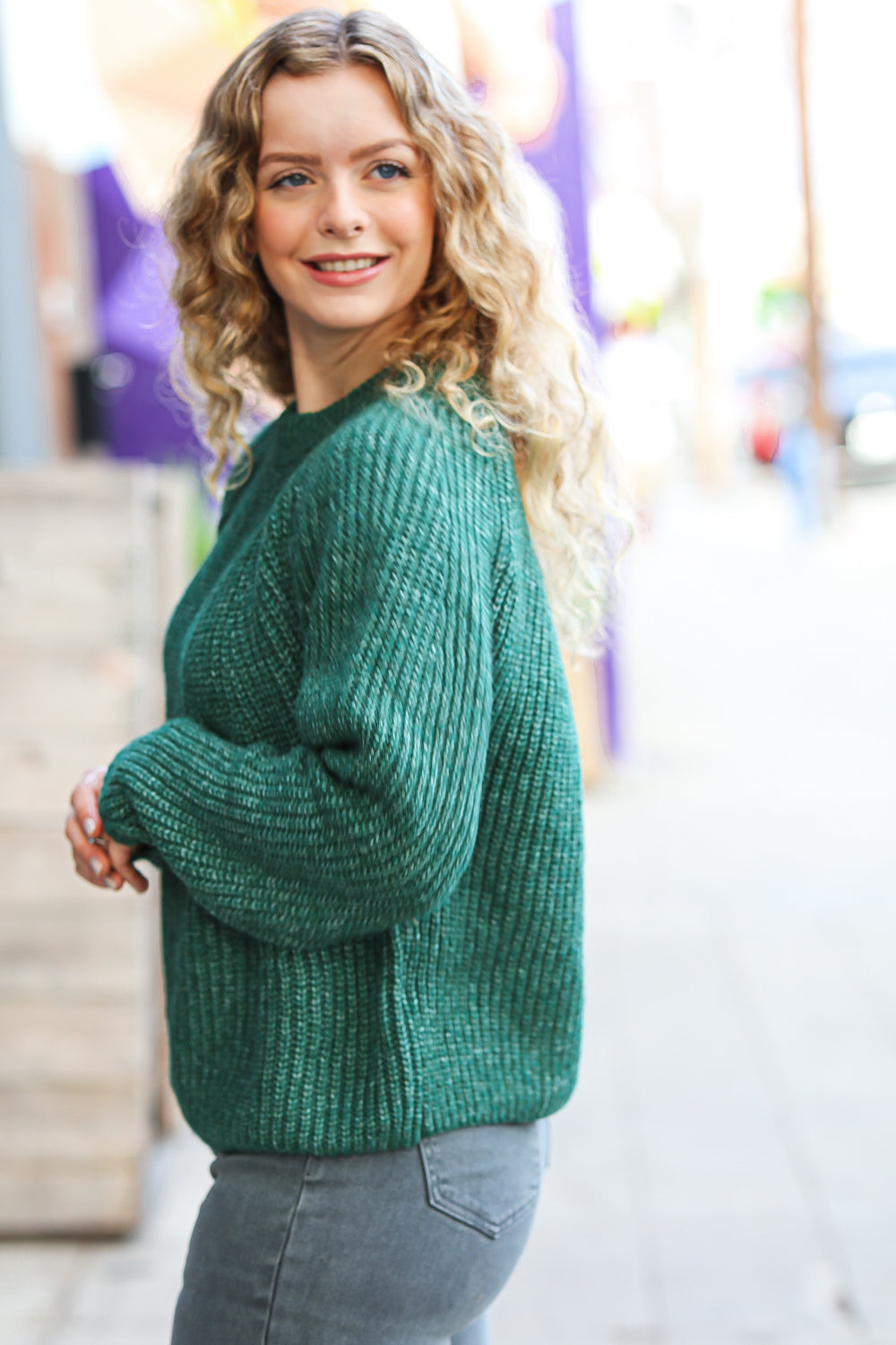 Holiday Green Mélange Round Neck Knit Sweater