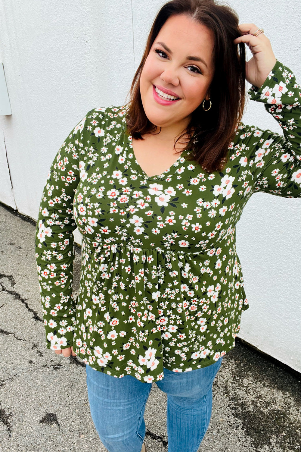 Olive Floral Print Babydoll Top