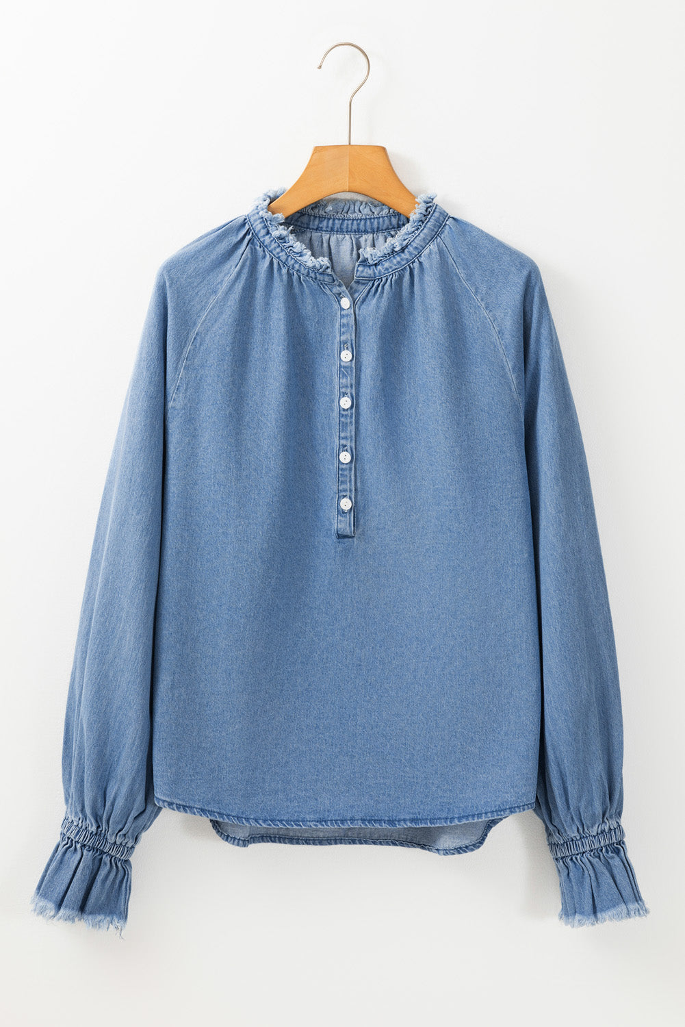 Half Button Long Sleeve Denim Top