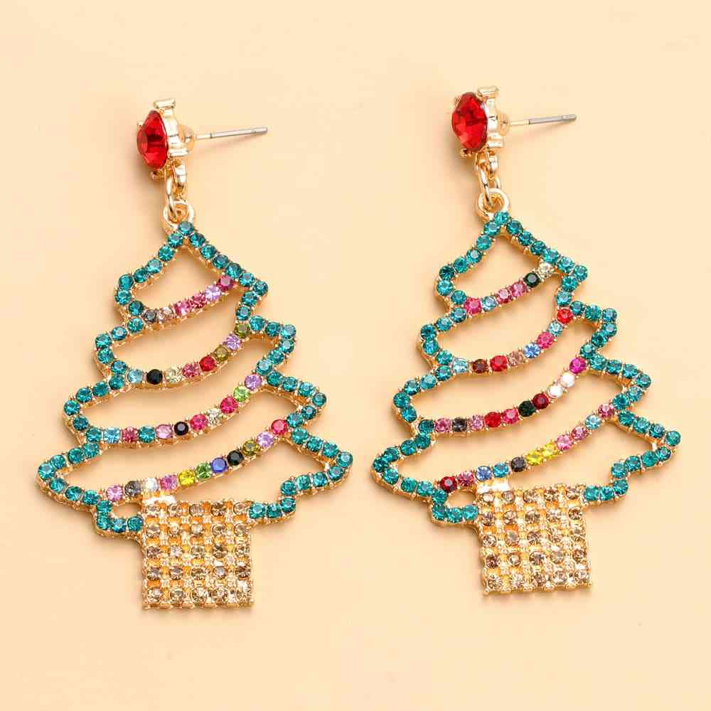 Rhinestone Alloy Christmas Tree Earrings