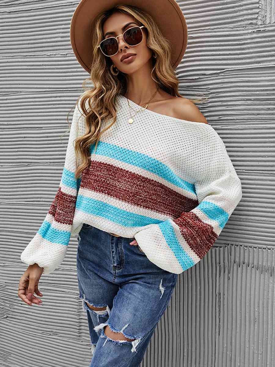 Color Block Boat Neck Knit Top