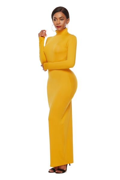 Mock Neck Long Sleeve Maxi Slim Dress