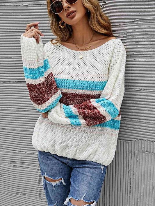 Color Block Boat Neck Knit Top