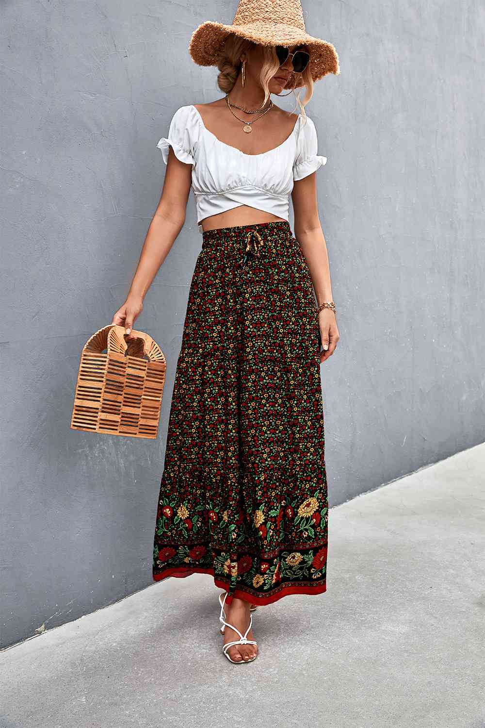 Floral Tied Maxi Skirt