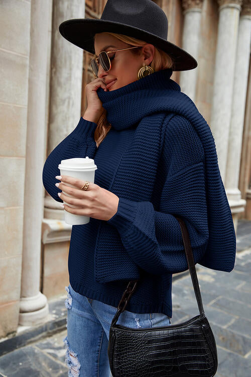 Round Neck Lantern Sleeve Sweater