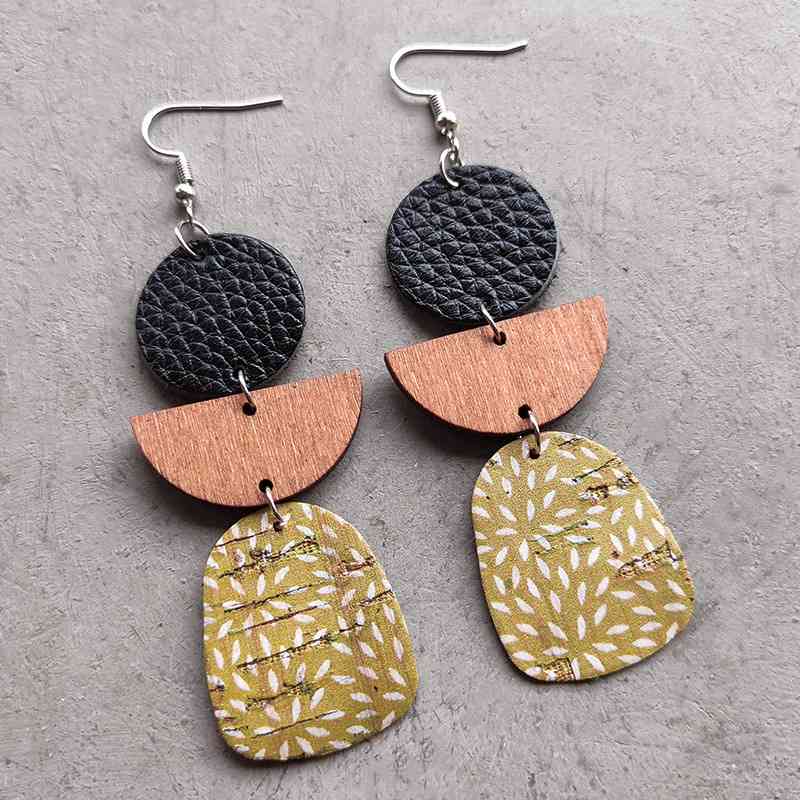 Leather & Wood Drop Earrings