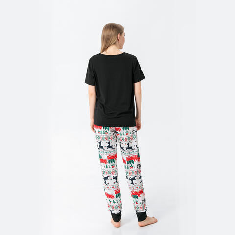 Women MERRY CHRISTMAS Graphic Top and Printed Pants Set