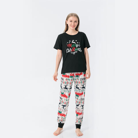 Women MERRY CHRISTMAS Graphic Top and Printed Pants Set