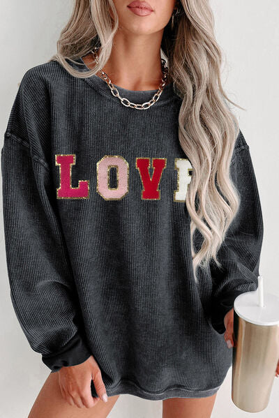 LOVE Round Neck Dropped Shoulder Sweatshirt